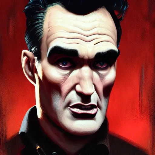 Prompt: portrait of a handsome morrissey as a zombie with cuts and with a large quiff and thick eyebrows, 7 days to die zombie, fine art, award winning, intricate, elegant, sharp focus, cinematic lighting, digital painting, 8 k concept art, art by z. w. gu, art by brom, art by michael hussar, 8 k