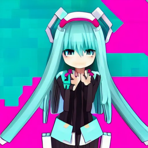 Prompt: hatsune miku minecraft