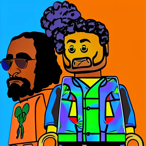 Image similar to lego snoop dogg and wizz khalifa surrounded by bunches of broccoli dean, roger digital art style