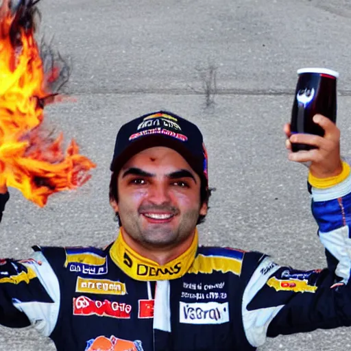 Image similar to drunk carlos sainz in fire