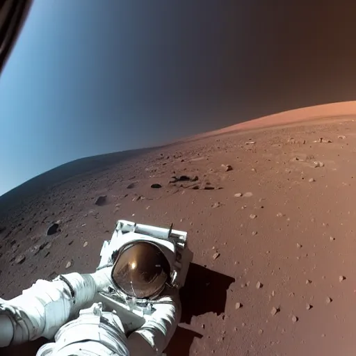 Image similar to an astronaut taking a selfie on the surface of mars