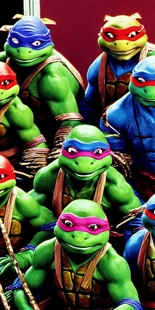 Prompt: ninja turtles 1990 made by jim henson , high detail photograph