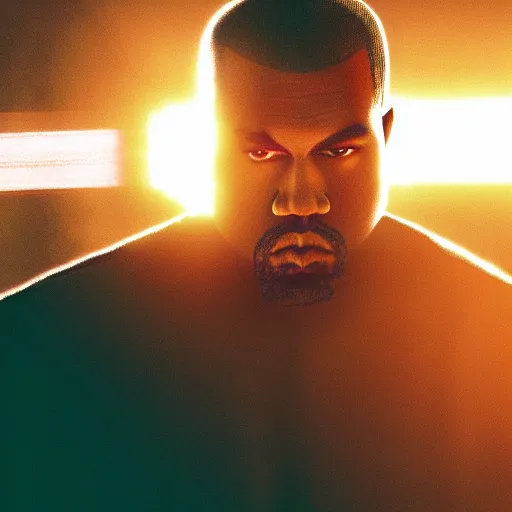 Image similar to Kanye West as the Punisher, splash art, movie still, cinematic lighting, dramatic, octane render, long lens, shallow depth of field, bokeh, anamorphic lens flare, 8k, hyper detailed, 35mm film grain