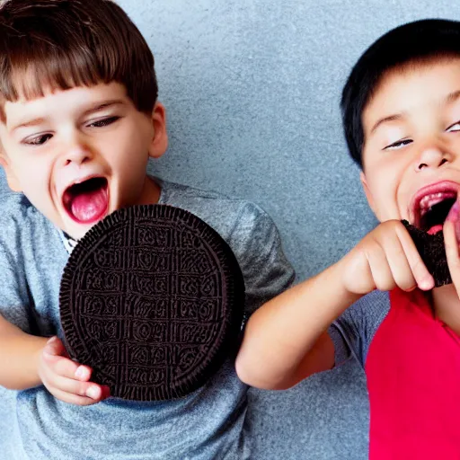 Image similar to kids feasting on a colossal oreo