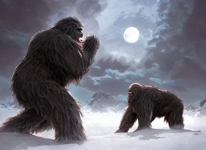 Digital painting of a giant yeti roaring to the sky in