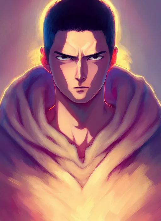 Prompt: handsome saitama, avatar ang, half body shot, path traced, highly detailed, high quality, digital painting, alena aenami, lilia alvarado, shinji aramaki, karol bak, alphonse mucha, tom bagshaw