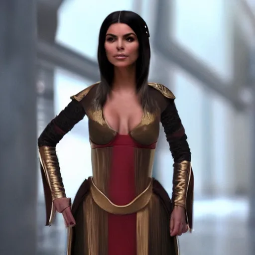 Image similar to victoria justice with kim kardashian body as princess padme in star wars episode 3, 8 k resolution, cinematic lighting, anatomically correct