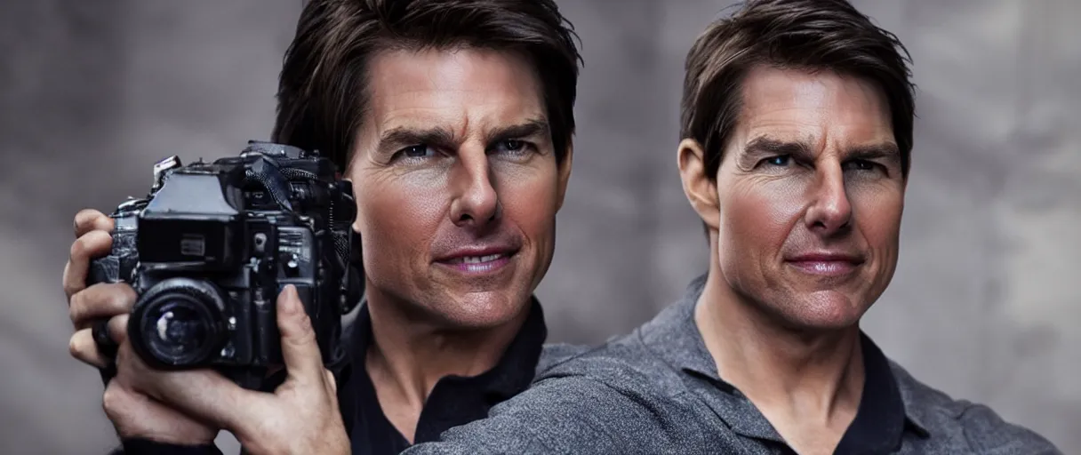 Image similar to A promotional photo of Tom Cruise; 90mm; f/1.4; extraordinary masterpiece!!!!