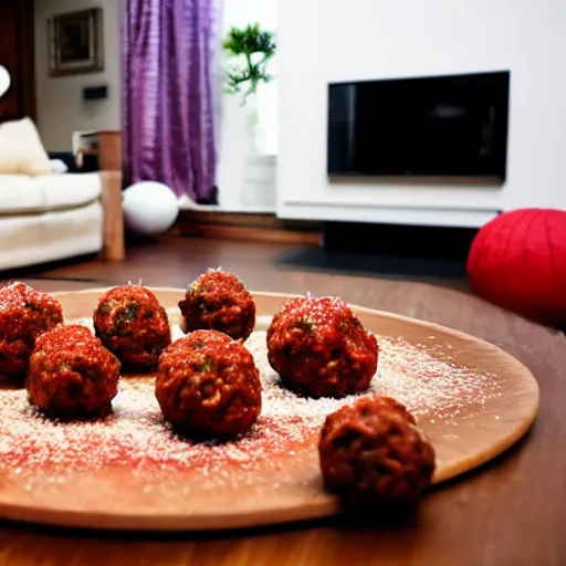 Image similar to spaghetti and meatballs shaped into a living room set