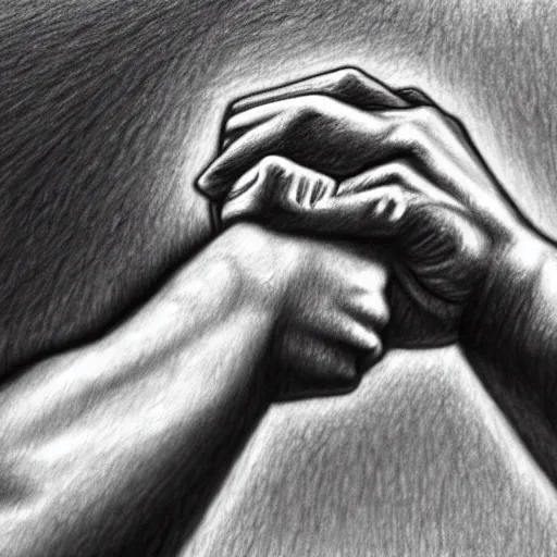 Prompt: a very detailed pencil drawing of obama fist bumping jesus christ 4 k, high resolution, still, landscape, hd, dslr, hyper realistic, sketch