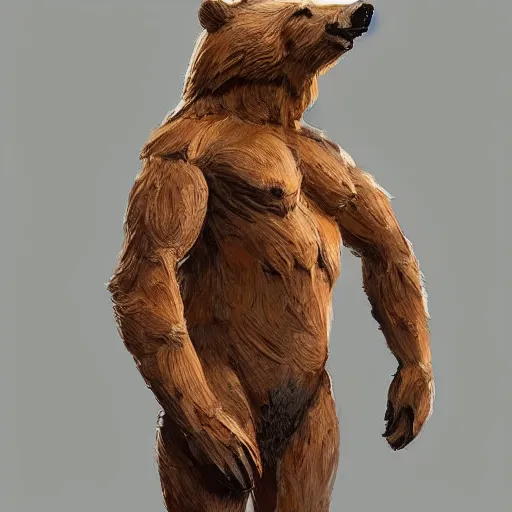 Image similar to wooden sculpture detailed and full body of a bear, hyper realistic, greg rutkowski, trending at artstation