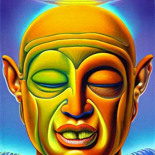 Image similar to Alex Grey painting of a lemon god