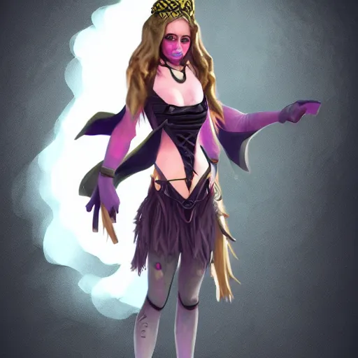 Prompt: full body portrait concept art of brooke monke from tiktok as a witch from dungeons and dragons, beautiful skin, hd, 8 k, illustration, trending on art station, unreal engine 5 render, professional art, hot clothes