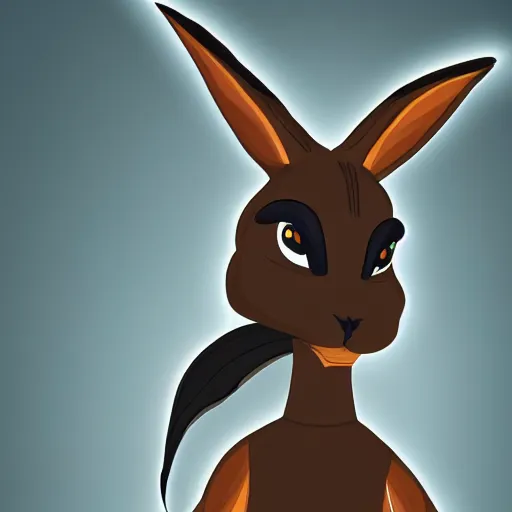 Image similar to black humanlike anthropomorphic jackrabbit harengon, wearing monk robes and a large wide brimmed hat, dark foreground, 4 k digital art