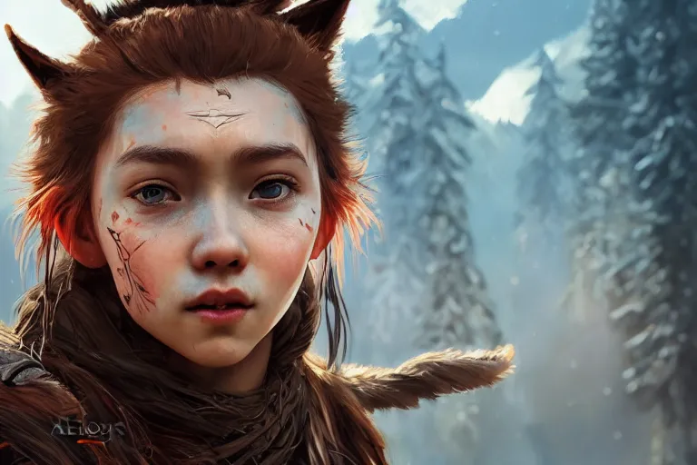 Image similar to photo of Aloy surrounded by happy wolves, highly detailed, photorealistic, reflections, smooth, sharp focus, concept art, illustration, beautiful, geometric, trending on artstation, cinematic, featured on behance , artwork by WLOP and Tran, Ross