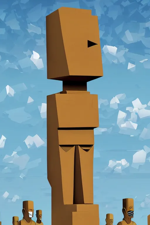 Image similar to cubist moai statue cutout digital illustration cartoon colorful beeple