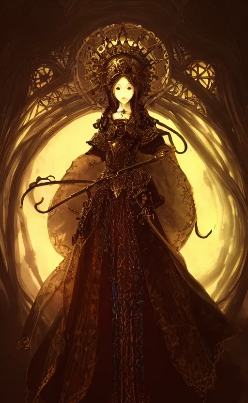 Prompt: alchemy imperial princess knight gothic girl. intricate, centered, amazing composition by amano yoshitaka, by rembrandt, digital art, digital painting, artstation trending, unreal engine, transparent jellyfish