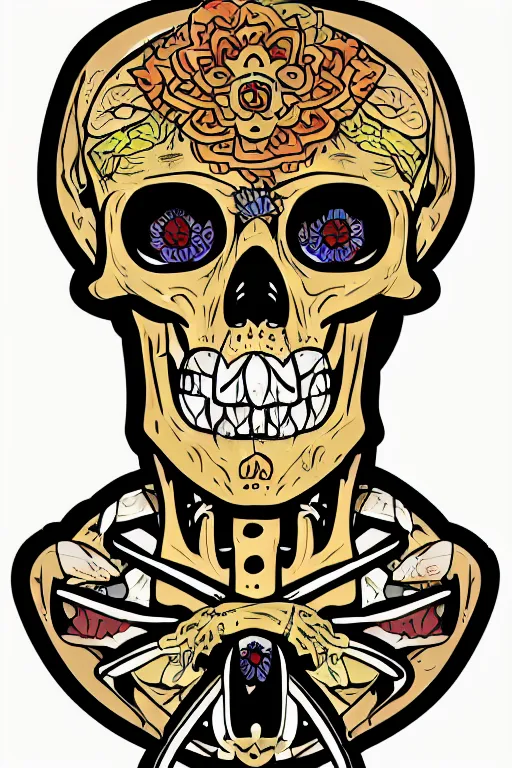 Image similar to A portrait of a skeleton who is a monk, sticker, portrait, highly detailed, colorful, illustration, smooth and clean vector curves, no jagged lines, vector art, smooth