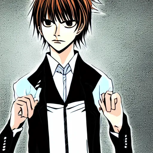 Image similar to Light Yagami from death note wearing a flower suit