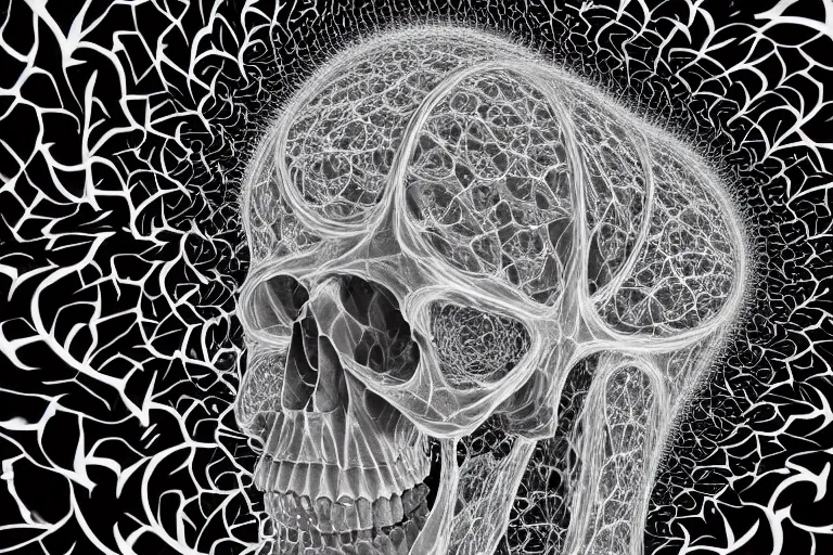 Image similar to a fractal within a fractal within a fractal within a fractal within a fractal all contained in a human skull