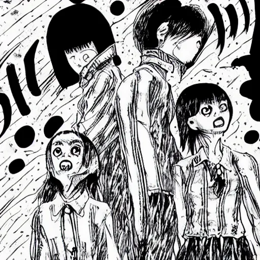 Image similar to a horror movie in a junji ito art style, horror manga, ultra detailed, ink