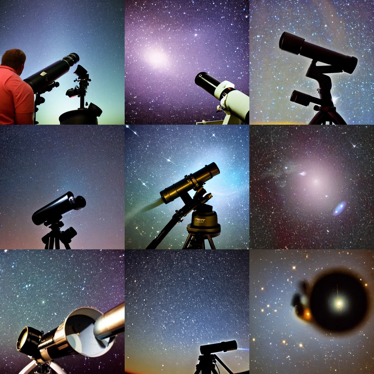 Prompt: looking at a galaxy through a telescope