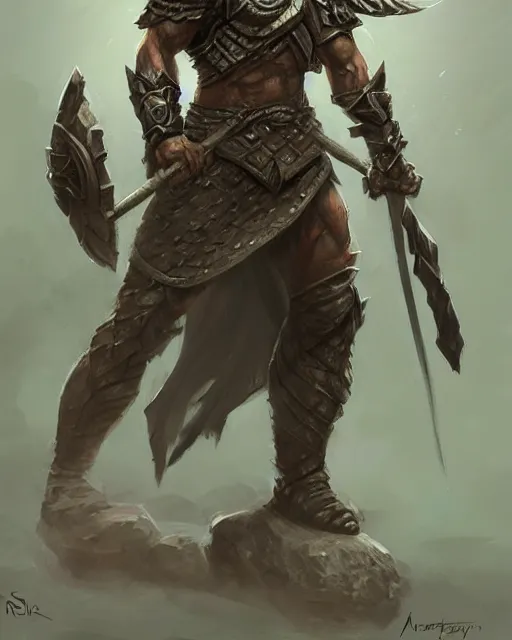 Image similar to concept art of a ancient stone warrior, tight revealing moss armor, stone, rocks | | epic - fine - fine details by stanley artgerm lau, wlop, rossdraws, and sakimichan, trending on artstation, brush strokes