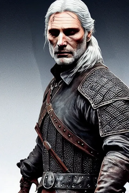 Prompt: Mads Mikkelsen as Geralt