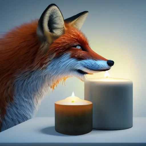 Image similar to a beautiful hyper realistic ultra detailed lifelike matte painting of a fox in front of a candle, unreal engine, deviantart, flickr, artstation, octane render, textured, colorful, extreme realistic detail, physically based rendering, pbr render, very detailed, volumetric lighting, detailed lighting, octane render, 4 k, cinematic lighting, 8 k resolution