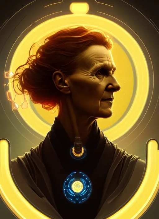 Image similar to symmetry!! portrait of marie curie female, sci - fi, glowing lights!! intricate, elegant, highly detailed, digital painting, artstation, concept art, smooth, sharp focus, illustration, art by artgerm and greg rutkowski and alphonse mucha, 8 k