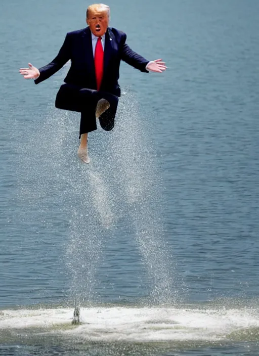 Prompt: trump jumping on water