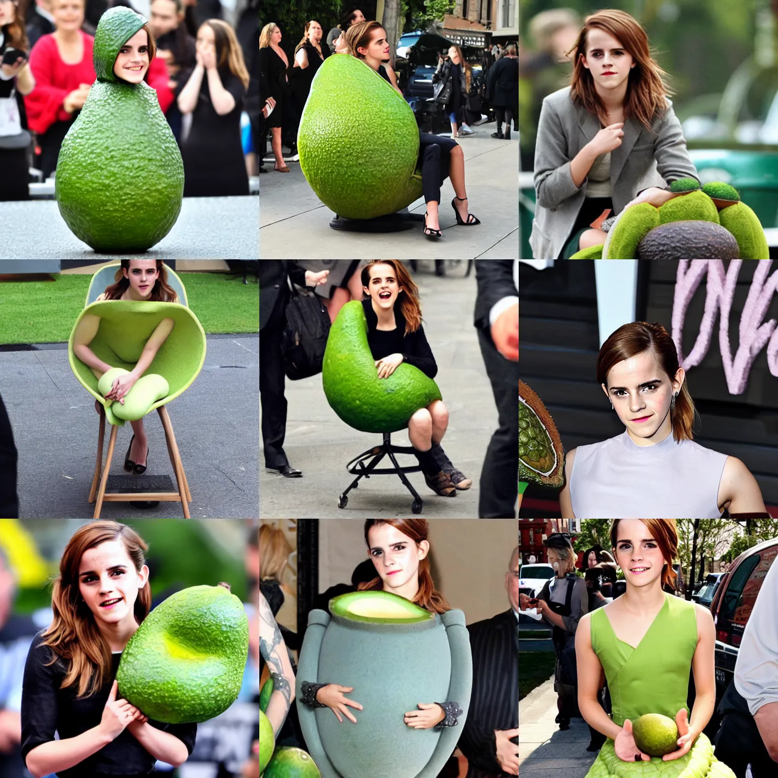 Image similar to emma watson as an avocado chair