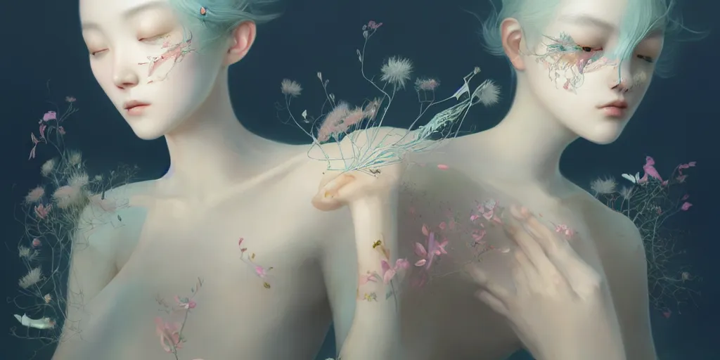 Image similar to breathtaking delicate detailed concept art painting creature, by hsiao - ron cheng, bizarre compositions, exquisite detail, pastel colors, 8 k