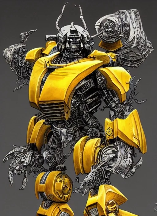 Prompt: the autobot bumblebee, digital illustration for pathfinder, full body, by Wayne Reynolds, tony diterlizzi, larry elmore, 2005, HQ scan, intricate details, Monster Manula, Fiend Folio, D&D monster, fantasy art, artstation trending