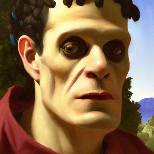Prompt: painting of frankenstein in animal crossing. art by william adolphe bouguereau. during golden hour. extremely detailed. beautiful. 4 k. award - winning.