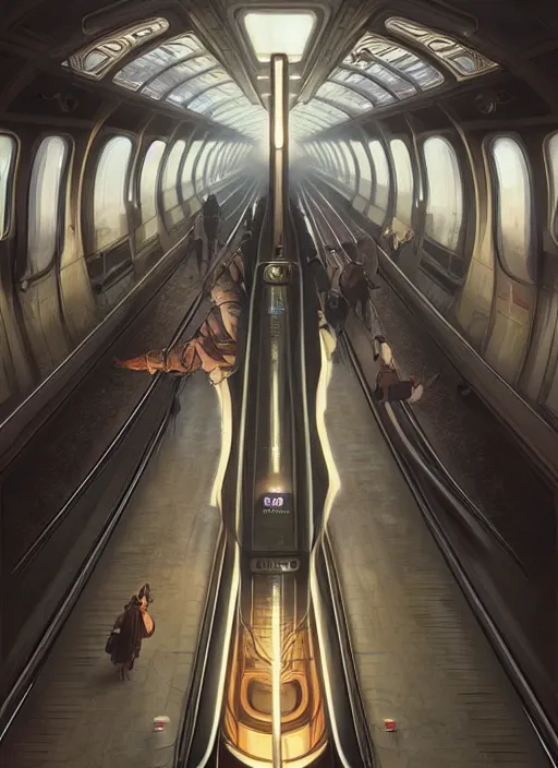 Prompt: perfectly - centered - drawing of empty subway train, intricate, highly detailed, digital painting, artstation, concept art, smooth, sharp focus, illustration, unreal engine 5, 8 k, art by artgerm and greg rutkowski and alphonse mucha