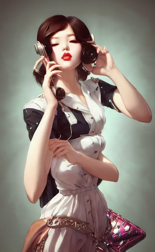 Image similar to a pin up and beautiful fashion charming dreamlke korea girl with lv jewelry, character art, art by artgerm lau and kyoung hwan kim and and ilya kuvshinov and john singer sargent, hyperdetailed, 8 k realistic, symmetrical, frostbite 3 engine, cryengine, dof, trending on artstation, digital art