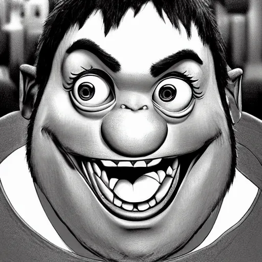 Image similar to Sully from monsters inc by Kentaro Miura, highly detailed, black and white
