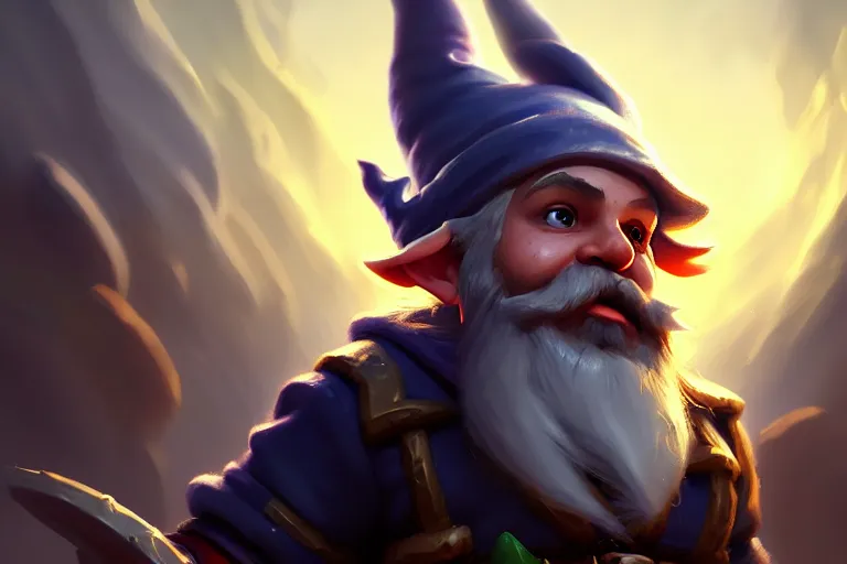 Image similar to [ important ] amazing portrait of funny gnome ], hearthstone splash art, deiv calviz, splash art, natural light, elegant, intricate, fantasy, atmospheric lighting, by greg rutkowski, hearthstone splash art, hd wallpaper, ultra high details, cinematic composition, insanely well composed