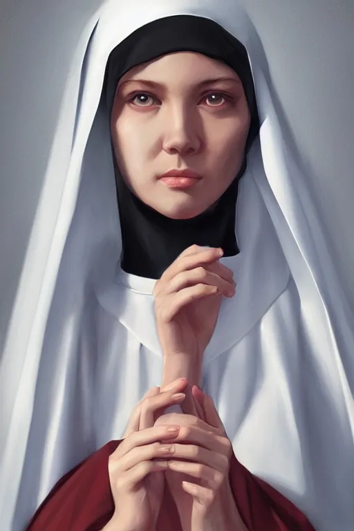 Prompt: Nun portrait, by artgerm, WLOP