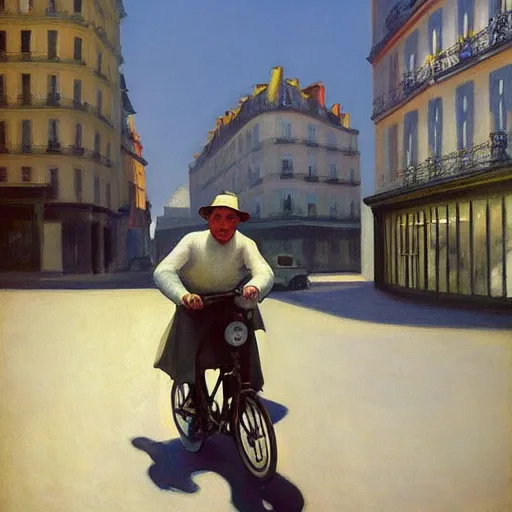 Image similar to cthulu riding a bike in paris. edward hopper. faithfully depicted, sharp focus, global illumination, radiant light, detailed and intricate environment, trending on artstation