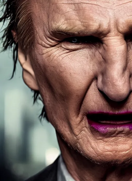 Prompt: Liam Neeson in the role of the Joker, realistic, studio photography, 4k, detailed face, cinematic lighting