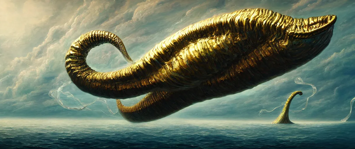 Image similar to hyperrealistic very intricate pearlescent leviathan swallowing the earth digital painting concept art salvador dali james white cinematic soft glow lighting high angle hd 8k sharp shallow depth of field