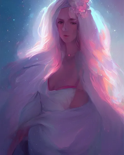 Image similar to beneath the stars, fantasy, portrait by wlop, loish, lois van baarle, digital art