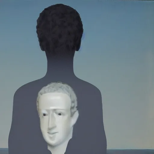 Image similar to Mark Zuckerberg, by Rene Magritte