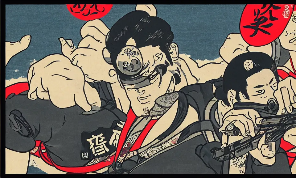 Image similar to ukiyo - e painting of call of duty, 4 k, trending on artstation