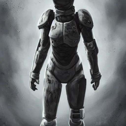 Image similar to a young female soldier with soot stained face, no makeup, in glossy sleek white bloodstained armor inspired by samus aran, long torn red cape, heroic posture, determined expression, no helmet, on the surface of mars, dramatic lighting, cinematic, sci-fi, hyperrealistic, detailed