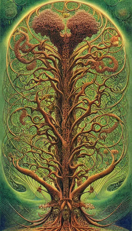 Image similar to tree of life by roger dean and andrew ferez, art forms of nature by ernst haeckel, divine chaos engine, symbolist, visionary, art nouveau, botanical fractal structures, organic, detailed, realistic, surreality