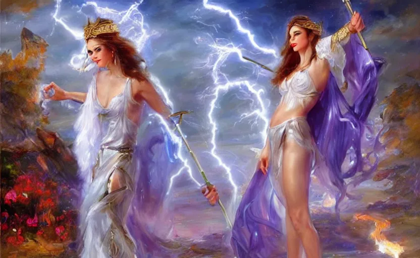 Prompt: The revenge of the lightning goddess. By Konstantin Razumov, highly detailded