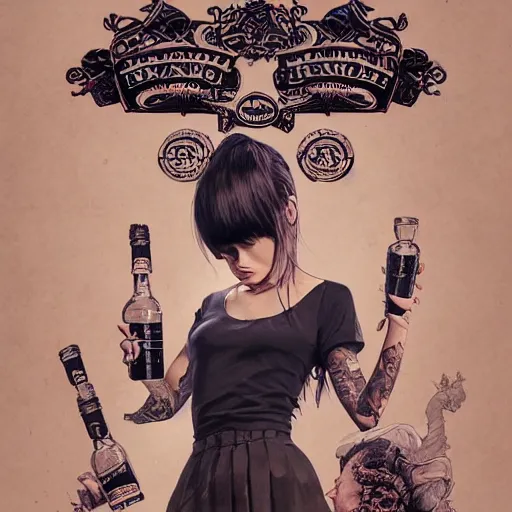 Image similar to french bar maid, tattoos, black t - shirt, black skirt, detailed portrait, intricate complexity, by greg rutkowski, artgerm, ross tran, conrad roset, takato yomamoto, ilya kuvshinov. 4 k, beautiful, cinematic dramatic atmosphere